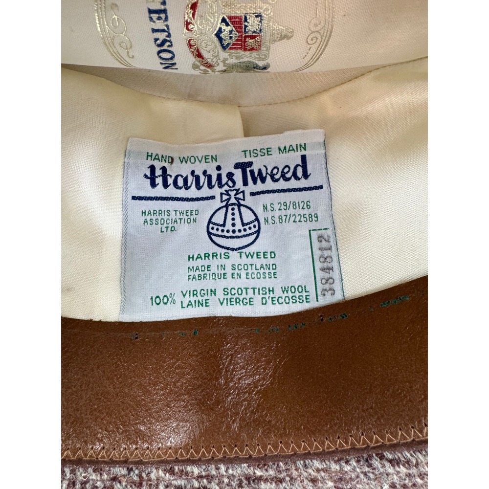 Stetson Harris Tweed Hat Handwoven Scotland Virgin Wool Feather Hustler Beige - Picture 8 of 8